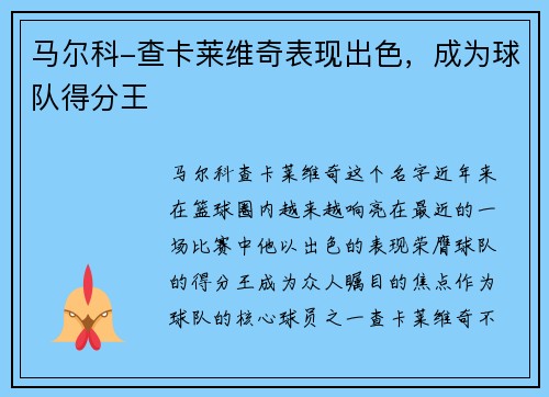 马尔科-查卡莱维奇表现出色，成为球队得分王